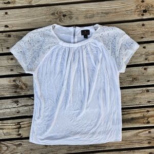 Worthington White Lace Petite Small Work Neutral Professional Top Shirt Loose